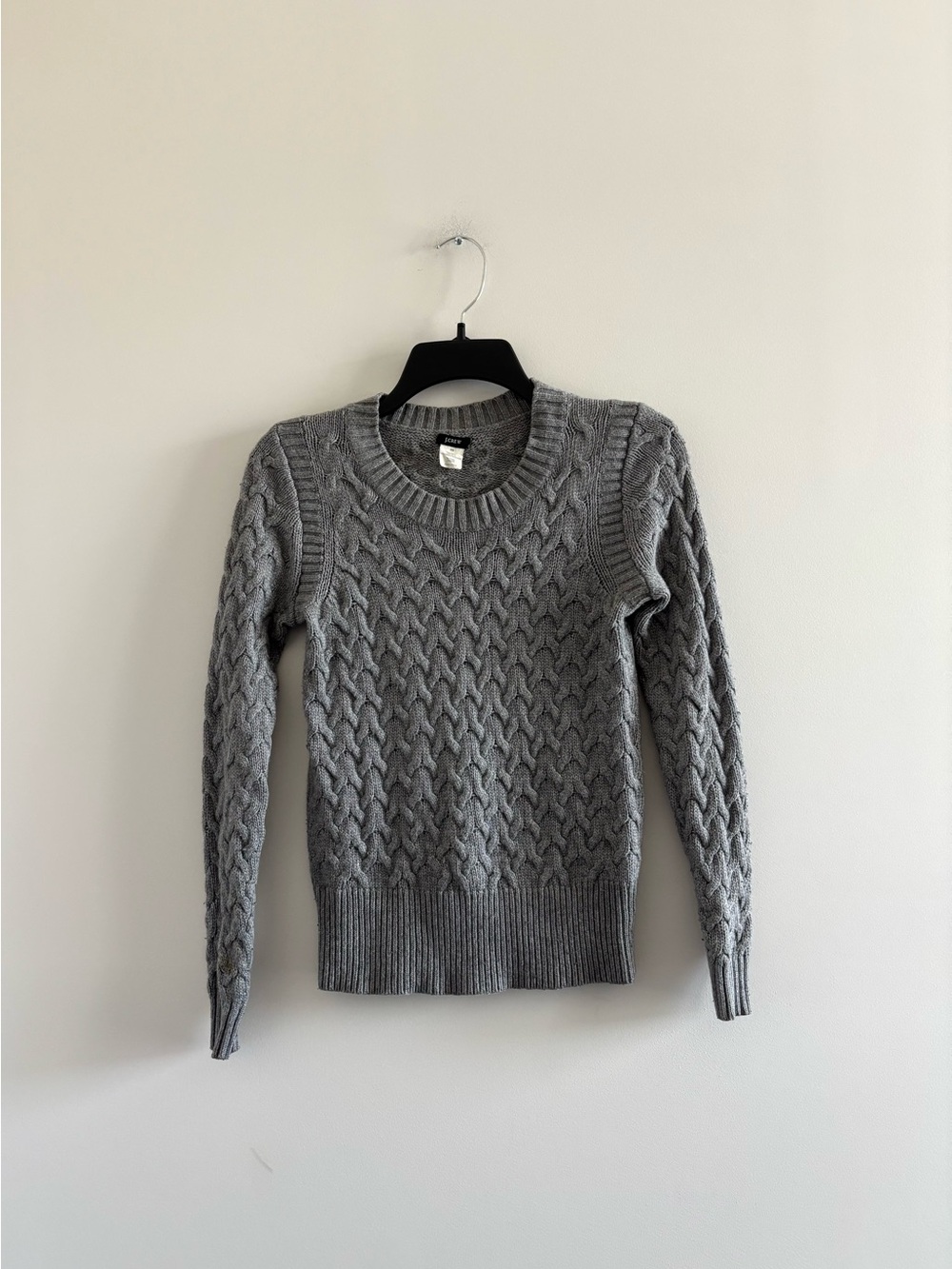 VTG J.Crew Sweater Gray Cable Knit Wool Blend Womens XS Preppy Fisherman Y2K